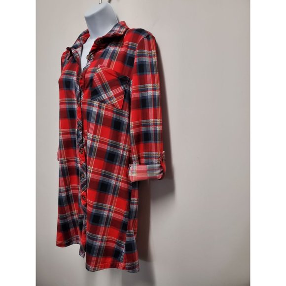 NO COMMENT NY-LA Red Plaid Button Shirt Dress Size Small - Picture 7 of 9